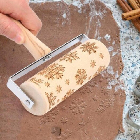 Simple And Durable Eco Friendly Kitchen Utensils Christmas Print Rolling Pin Cookie Laser Engraving Birch Baking Pastry Tool Multi