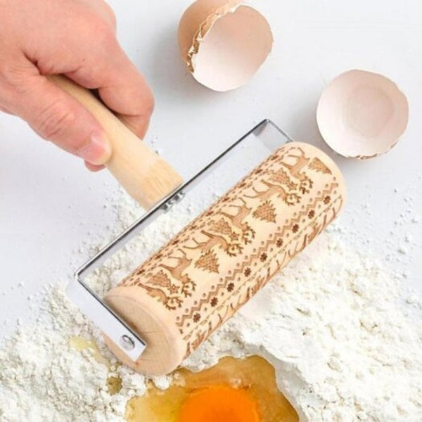 Simple Durable Eco Friendly Kitchen Utensils Christmas Print Rolling Pin Cookie Laser Engraving Birch Baking Pastry Tool Multi Rolling Pins
