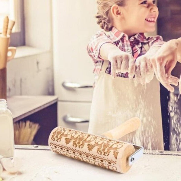 Simple Durable Eco Friendly Kitchen Utensils Christmas Print Rolling Pin Cookie Laser Engraving Birch Baking Pastry Tool Multi Rolling Pins