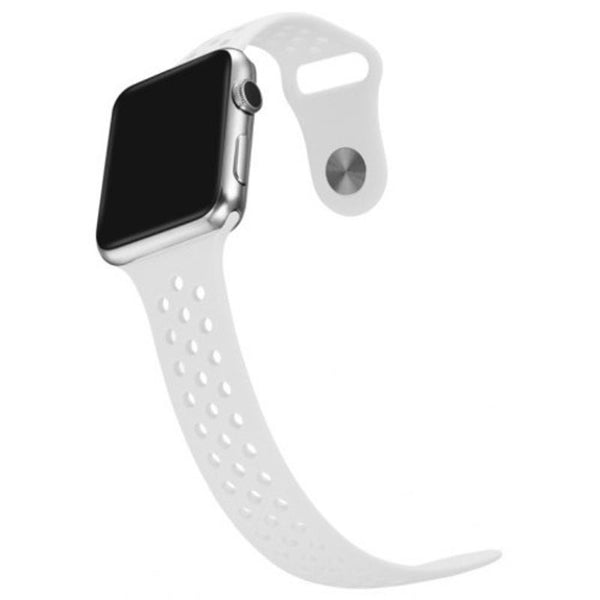 Simple Breathable Silicone Watchband 42Mm Apple Adjustable Wristband White
