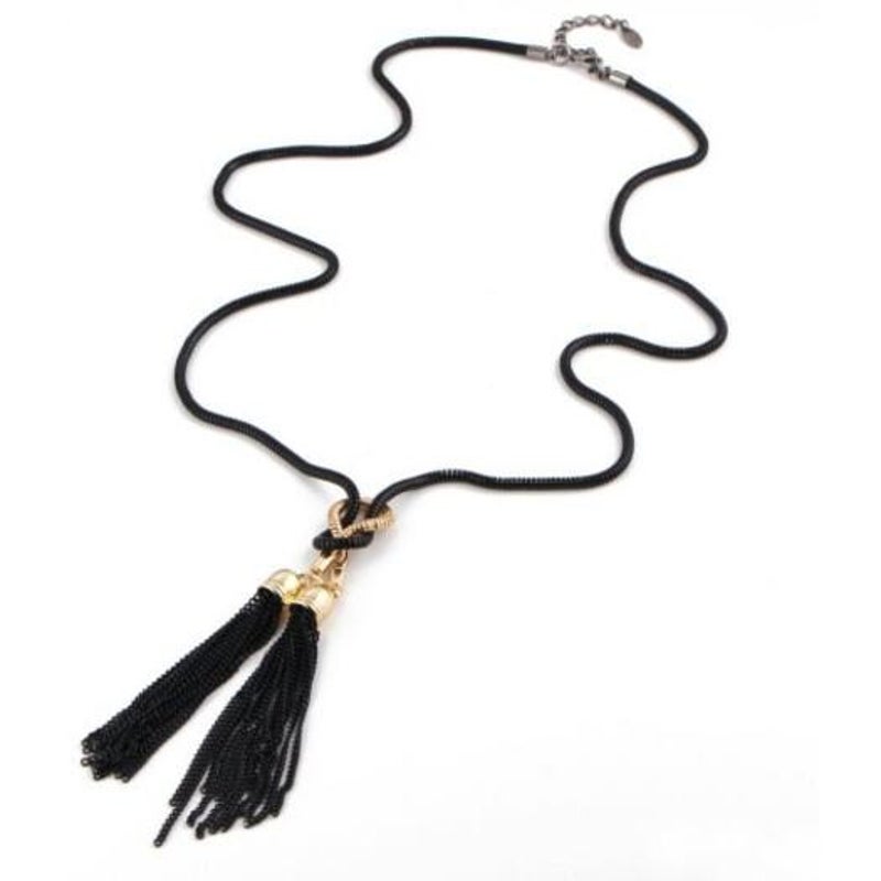 Veile Studios Simple Fashion Fringes Long Necklace Sweater Chain Accessories Black Necklaces & Pendants