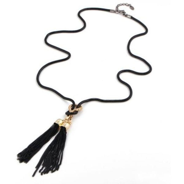 Veile Studios Simple Fashion Fringes Long Necklace Sweater Chain Accessories Black Necklaces & Pendants