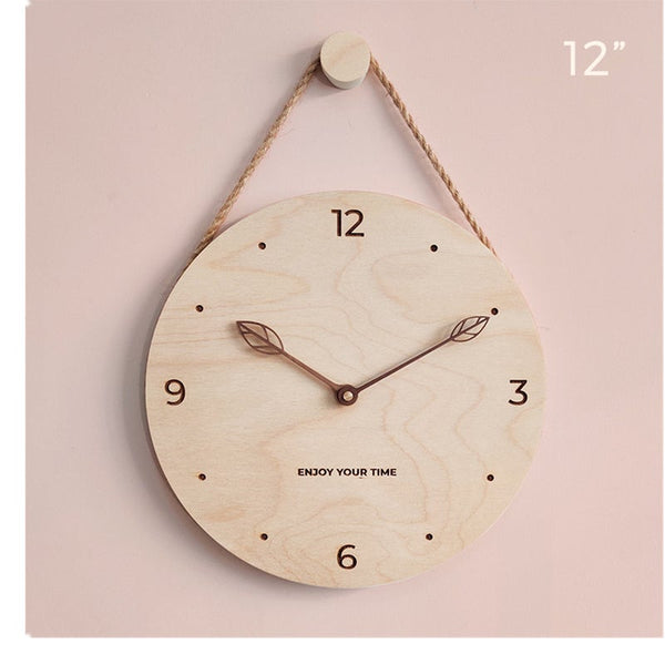 Simple Style 12Inches Wooden Hanging Rope Wall Clock Watch Living Room Office Cafe Home Decoration Art Large