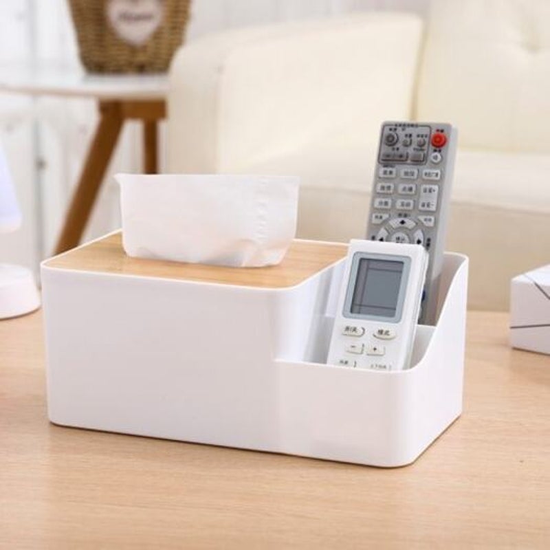 Simple Cover Tissue Box Desktop Sub Grid Storage Bin White Small Size Tissue Box Covers