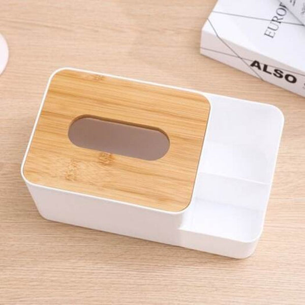Simple Cover Tissue Box Desktop Sub Grid Storage Bin White Small Size Tissue Box Covers