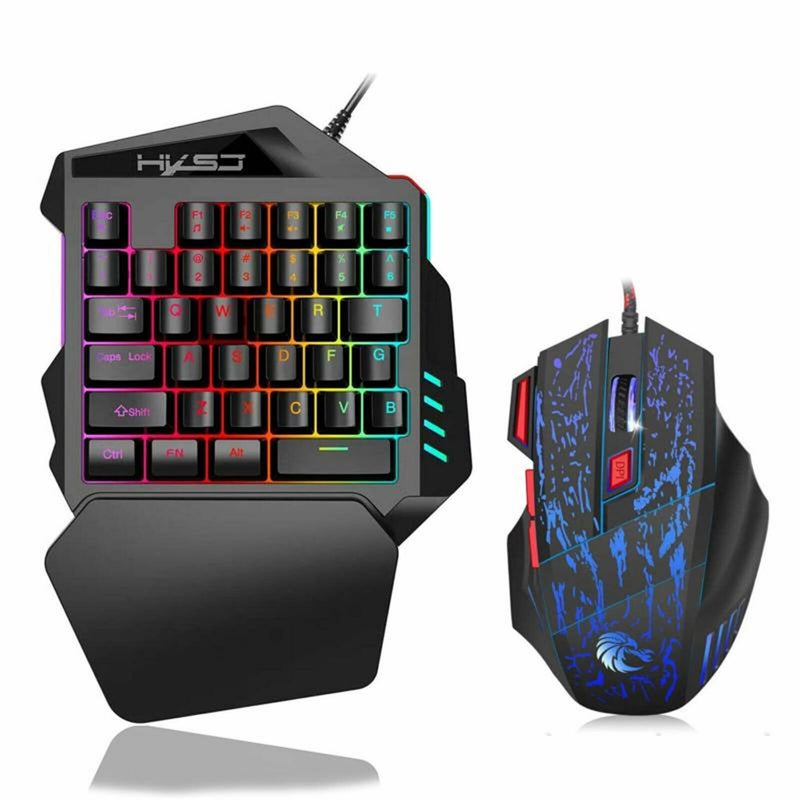 Single Hand One Handed Gaming Keyboard 35 Keys Rgb Backlit Portable Mini Keypad Mouse Set For Pc Ps4 Xbox Gamer Pubg Keyboard & Mouse Bundles