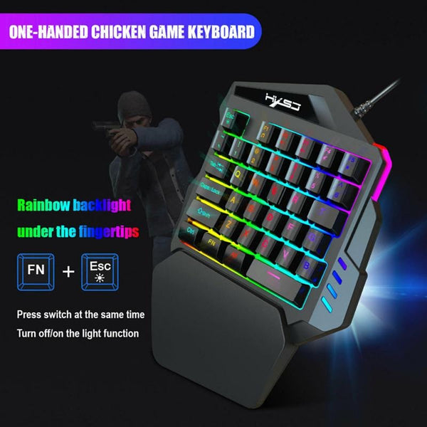 Single Hand One Handed Gaming Keyboard 35 Keys Rgb Backlit Portable Mini Keypad Mouse Set For Pc Ps4 Xbox Gamer Pubg