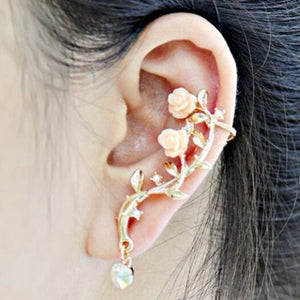 Single Piece Cute Women's Rhinestone Flower Ear Cuff Pink