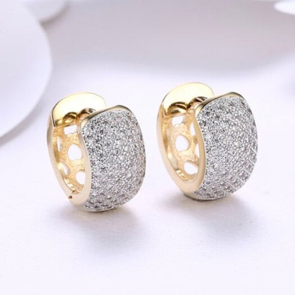 Single Row Diamond Studded Romantic Style Earrings Champagne Gold