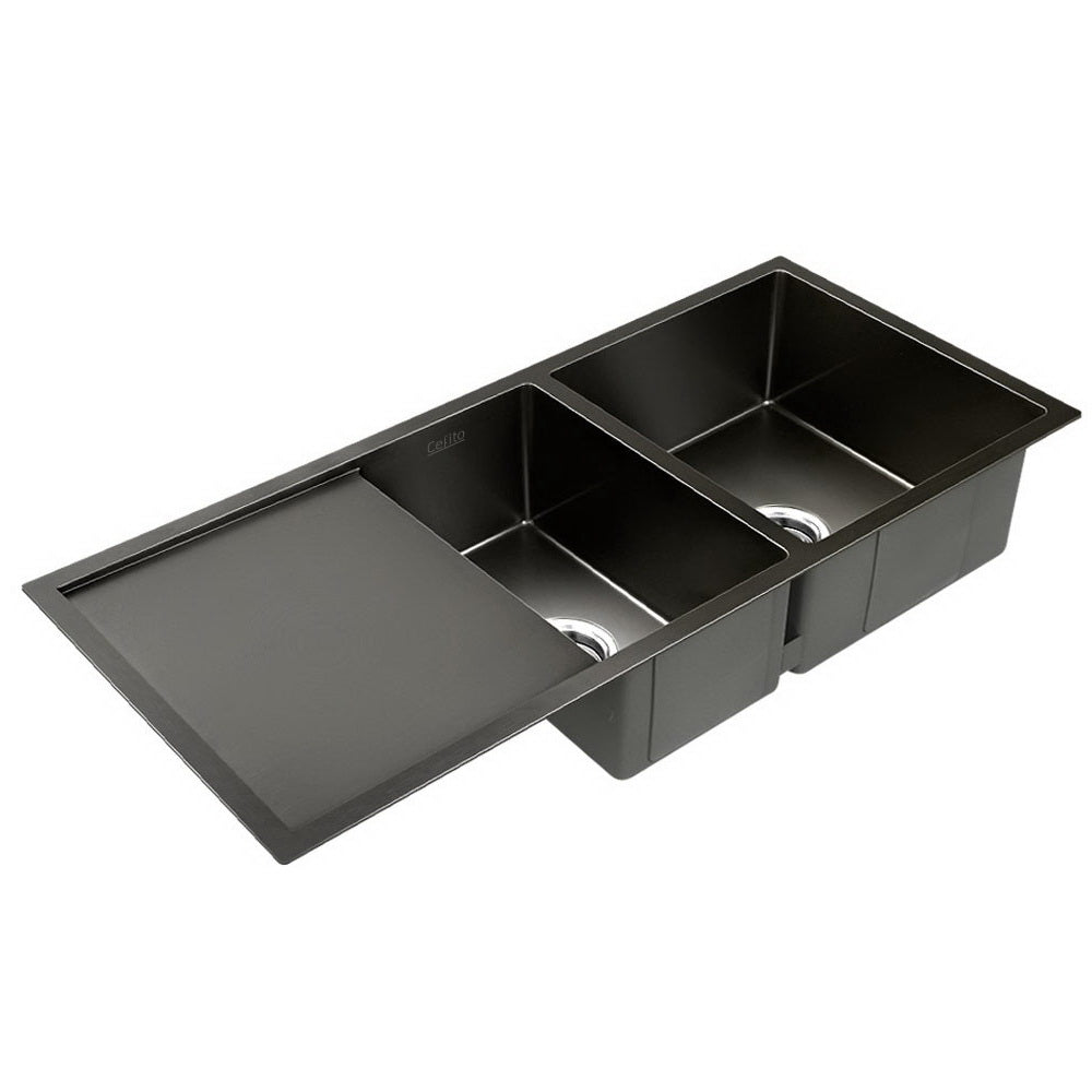 Cefito 100Cm X 45Cm Stainless Steel Kitchen Sink Under/Top/Flush Mount Black Kitchen Sinks