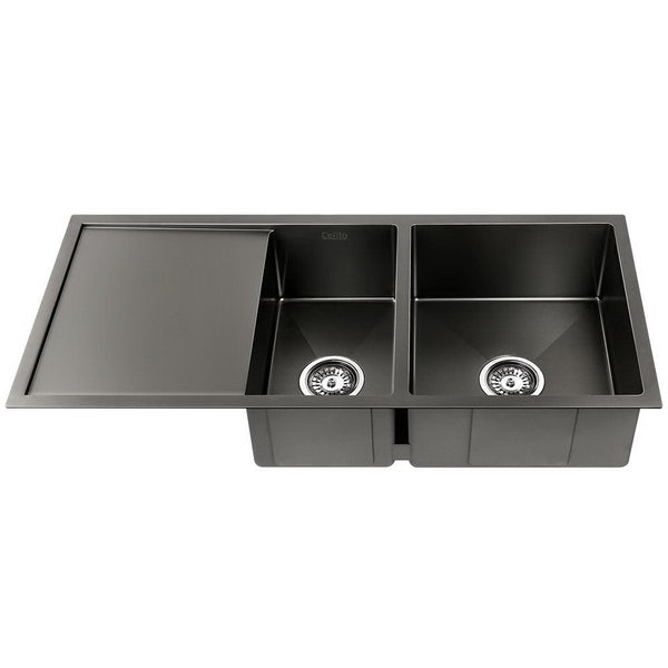 Cefito 100Cm X 45Cm Stainless Steel Kitchen Sink Under/Top/Flush Mount Black Kitchen Sinks