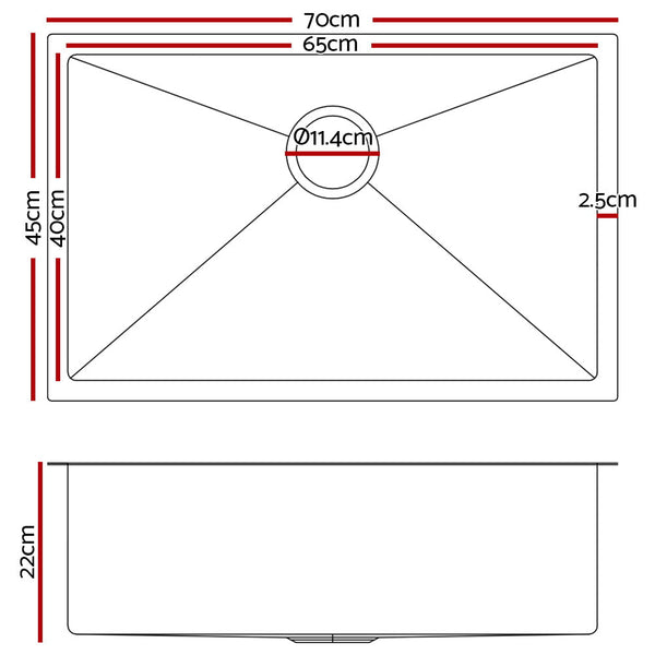 Cefito 70Cm X 45Cm Stainless Steel Kitchen Sink Under/Top/Flush Mount Black Kitchen Sinks