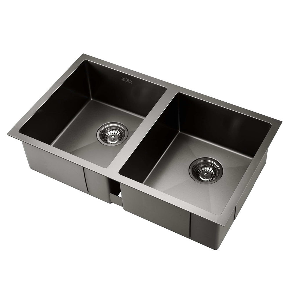 Cefito 77Cm X 45Cm Stainless Steel Kitchen Sink Under/Top/Flush Mount Black Kitchen Sinks
