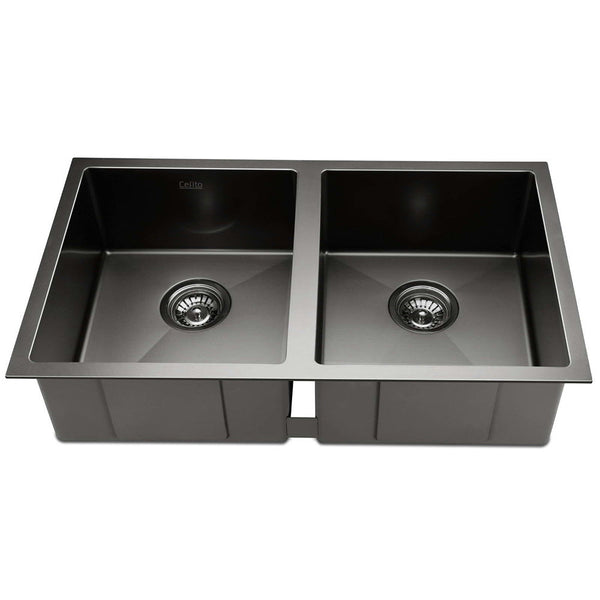 Cefito 77Cm X 45Cm Stainless Steel Kitchen Sink Under/Top/Flush Mount Black Kitchen Sinks