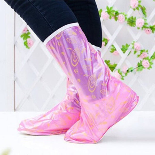 Waterproof Zipper Design Slip Resistant Thickening Rain Boots Pink Shoe Covers