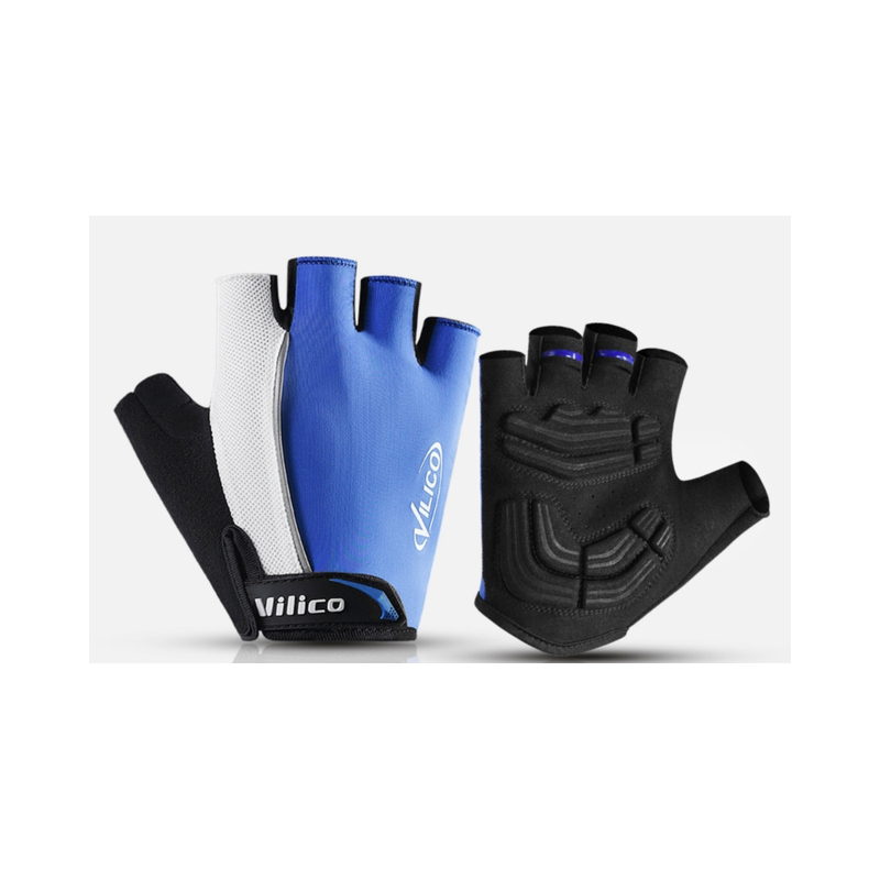 Size M Blue Padded Half Finger Cycling Breathable Shock Absorbing Workout For Gym & Fitness Gloves