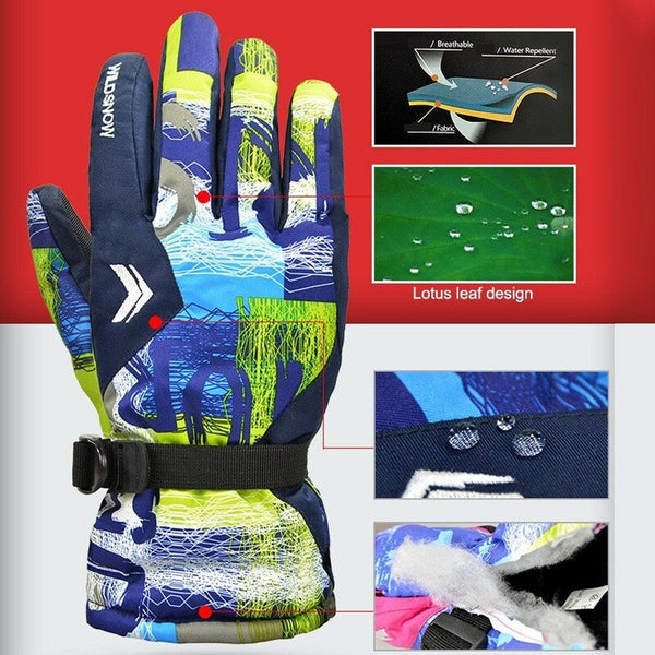 Ski 100 Waterproof Warm Snow Blue Gloves