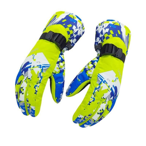 Ski Gloves 100 Waterproof Warm Snow Blue Green