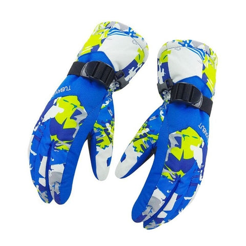 Ski Gloves 100 Waterproof Warm Snow Blue2