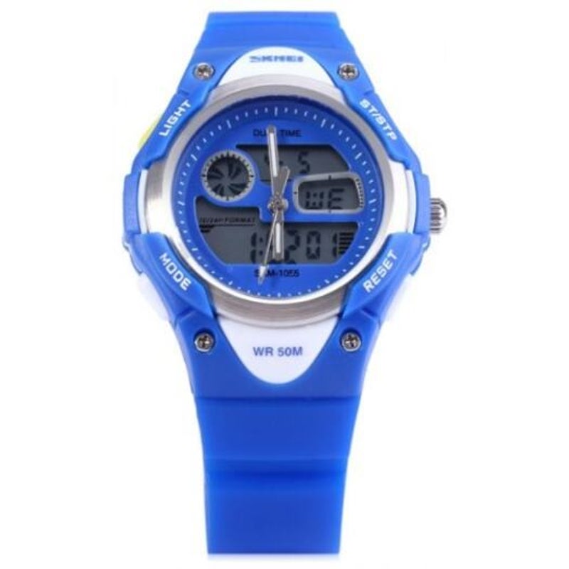 Veile Studios Skmei 1055 Dual Time Led Watch Water Resistant Day Date Alarm Children Wristwatch Blue Children's Watches