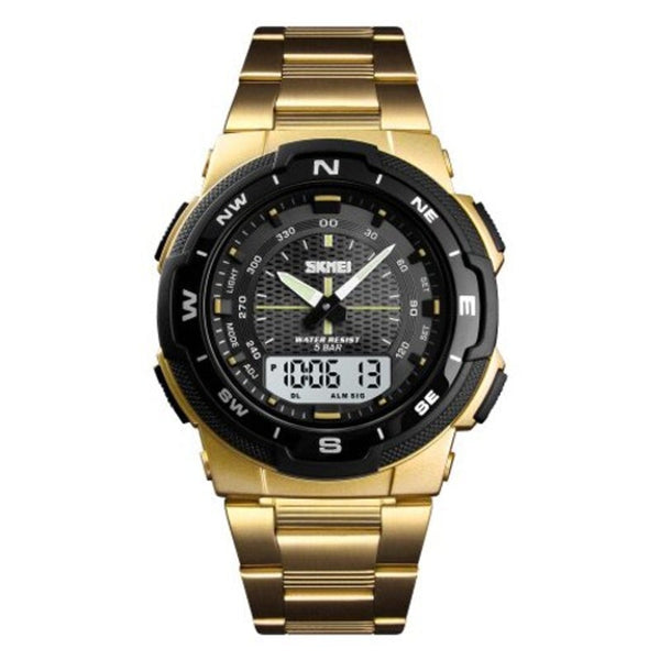 Veile Studios Skmei 1370 Men Digital Stainless Steel 5Atm Waterproof Wrist Sport Gold Watches