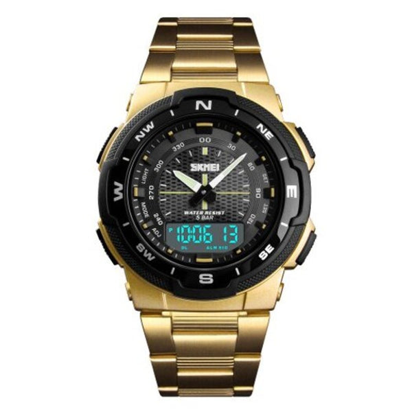 Veile Studios Skmei 1370 Men Digital Stainless Steel 5Atm Waterproof Wrist Sport Gold Watches