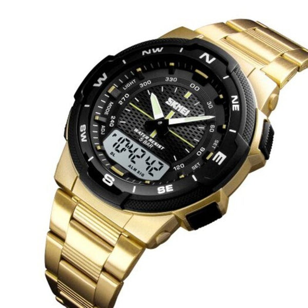 Veile Studios Skmei 1370 Men Digital Stainless Steel 5Atm Waterproof Wrist Sport Gold Watches