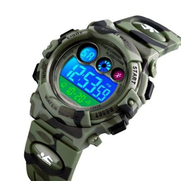 Veile Studios Skmei Kids Colorful El Light Digital Children Pu Strap Alarm Clock Watch For Boy Woodland Camouflage Children's Watches