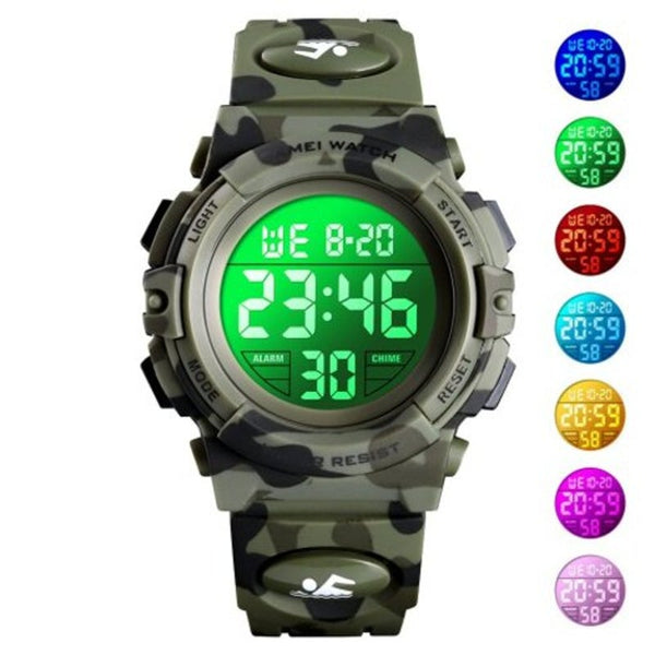 Veile Studios Skmei Kids Sport Children's Watch Colorful Lights 12 / 24Hour Camouflage Digital Woodland Children's Watches