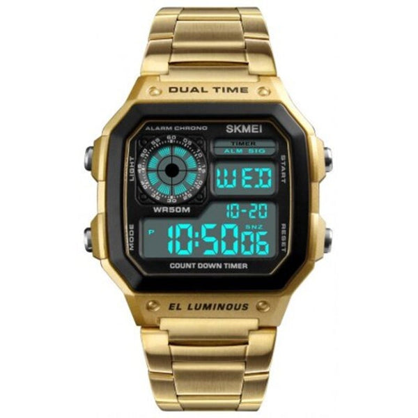 Veile Studios Skmei Men Sportswaterproof Watch Stainless Steel Fashion Digital Wrist Gold Watches