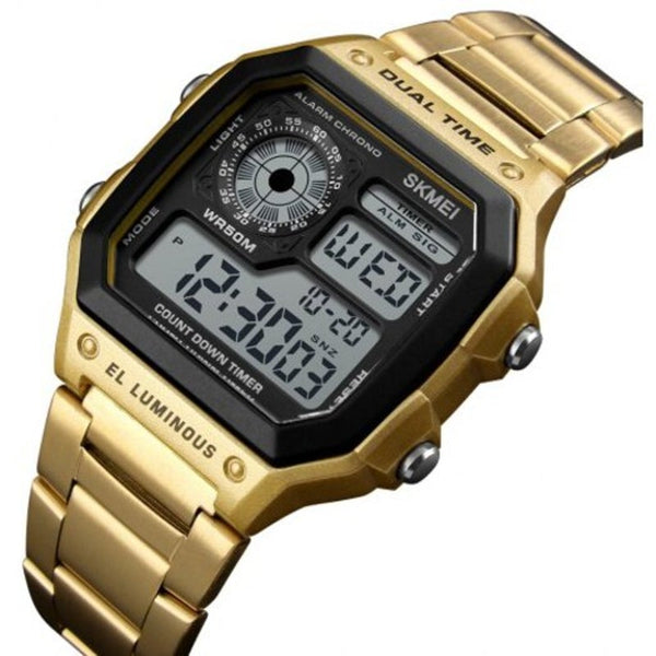 Veile Studios Skmei Men Sportswaterproof Watch Stainless Steel Fashion Digital Wrist Gold Watches