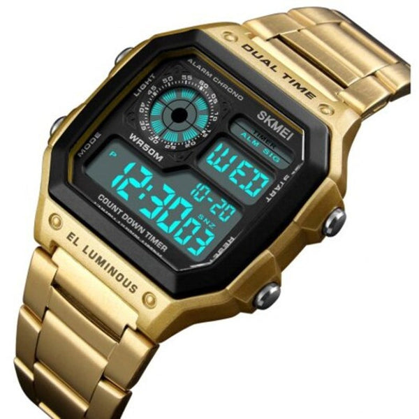 Veile Studios Skmei Men Sportswaterproof Watch Stainless Steel Fashion Digital Wrist Gold Watches