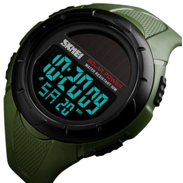 Veile Studios Skmei Solar Outdoor Sports Men's Luminous 12 / 24 Hours Digital Watch Fern Green Watches