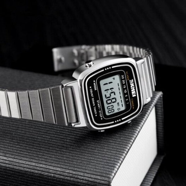 Veile Studios Skmei Women Waterproof Countdown Led Digital Lady Dress Alarm Wrist Watch Silver Watches
