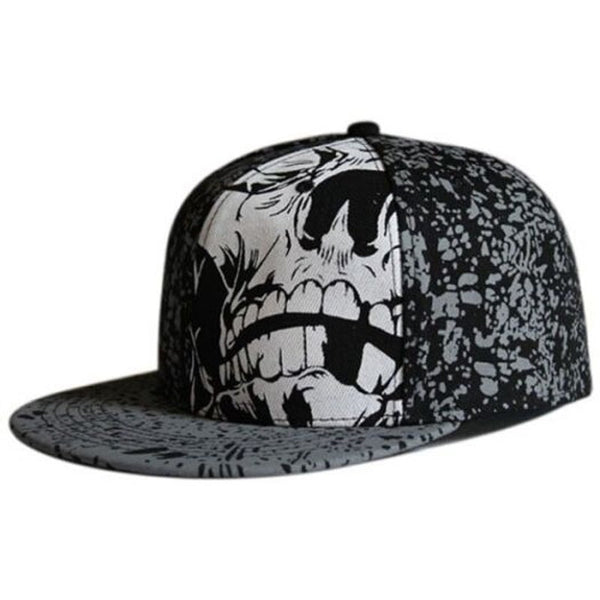 Skull Pattern Spot Printed Flat Brim Hat Black Hats