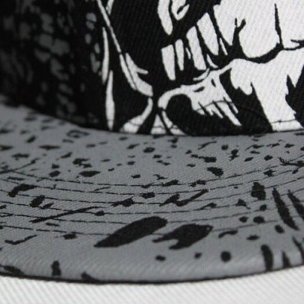 Skull Pattern Spot Printed Flat Brim Hat Black Hats