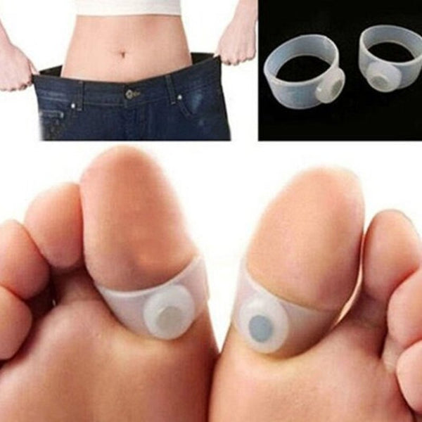 Slimming Care Tool Silicone Magnetic Massage Foot Toe Rings 2Pcs White Fat Burners