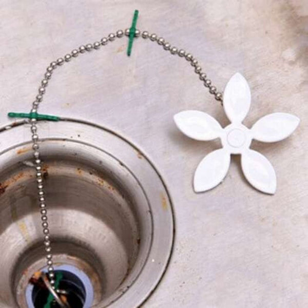 Small Flower Chain Bathroom Sewer Sink Hair Cleaner Cleaning Hook Strip Anti Blocking Device 4Pcs White