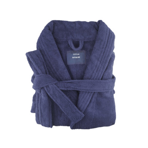 Small Medium Egyptian Cotton Terry Toweling Bathrobe Navy Towels & Washcloths