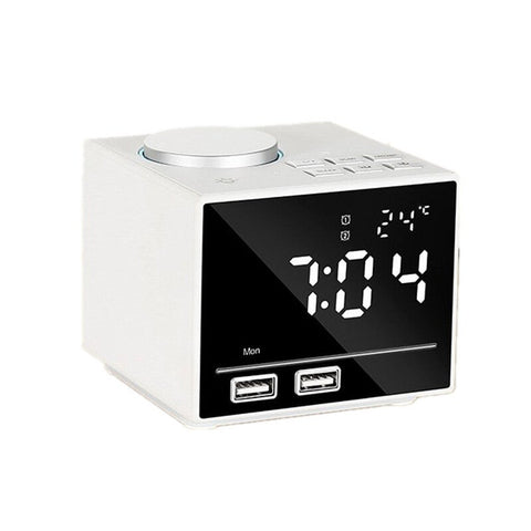 Smart Alarm Clock Bluetooth Speaker With Led Bedside Light Snooze Function Dual Usbb Port White