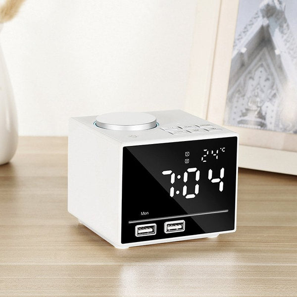 Smart Alarm Clock Bluetooth With Led Bedside Light Snooze Function Dual Usbb Port White Audio Docks & Mini Speakers