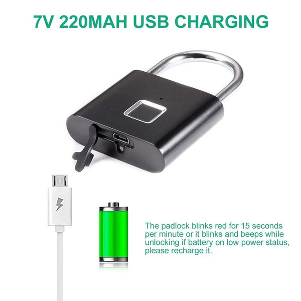 Smart Fingerprint Padlock Lock Black Padlocks