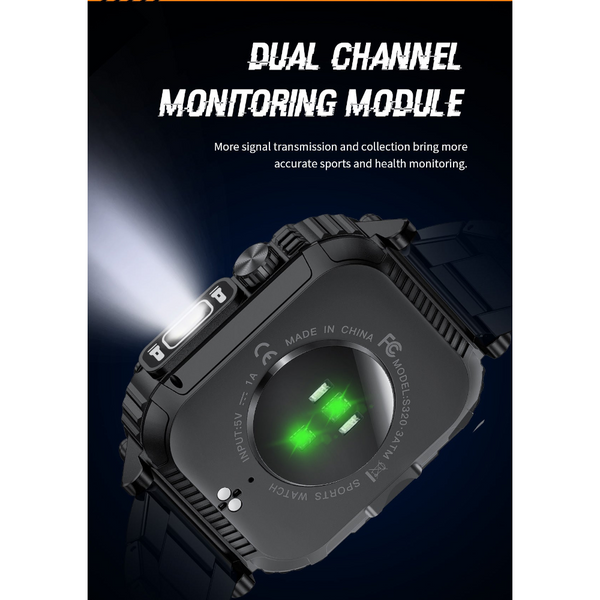 Smartwatch With Flashlight Compass & Wireless Calling Health Fitness Tracker(Silver Case Steel + Black Silicone) Smart Watches