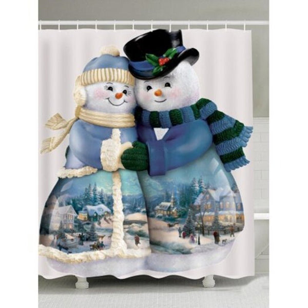 Snowman Couples Printed Waterproof Shower Curtain Colorful W71 Inch L71 Shower Curtains