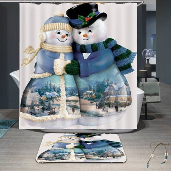 Snowman Couples Printed Waterproof Shower Curtain Colorful W71 Inch L71 Shower Curtains