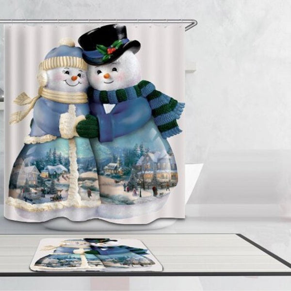 Snowman Couples Printed Waterproof Shower Curtain Colorful W71 Inch L71 Shower Curtains