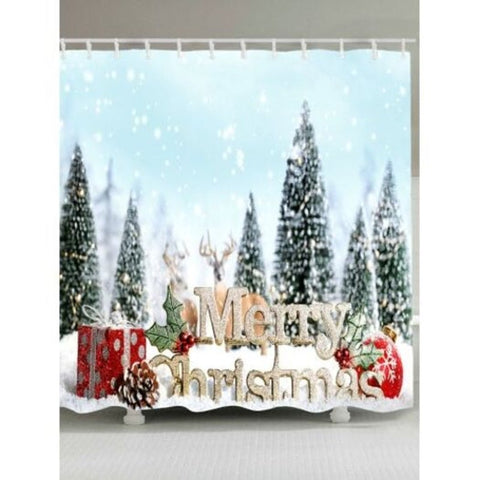 Snowy Christmas Trees Balls Gifts Pattern Shower Curtain Cloudy W71 Inch L79