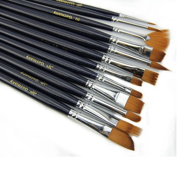 Soft 12 Pcs Black Pro Paint Nylon Hair Painting Brushes Set For Artist Watercolor Oil Acrylic Artists Brushes