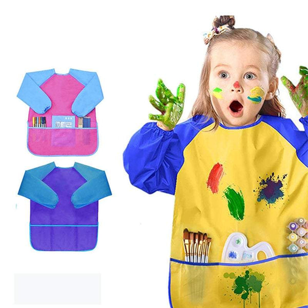 Long Sleeve Smock Children Waterproof Painting Apron With 3 Pockets