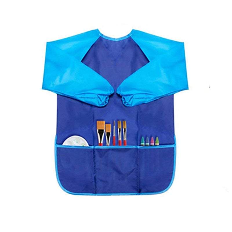 Long Sleeve Smock Children Waterproof Painting Apron With 3 Pockets